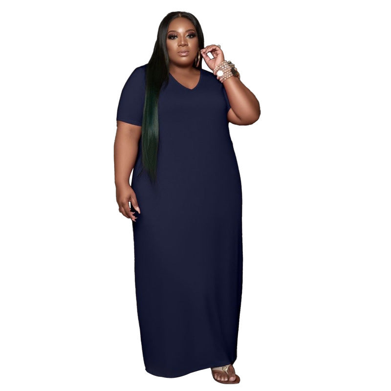 Plus size casual loose long dress for women by Maryangel Rebel, featuring a relaxed fit and summer-friendly design.