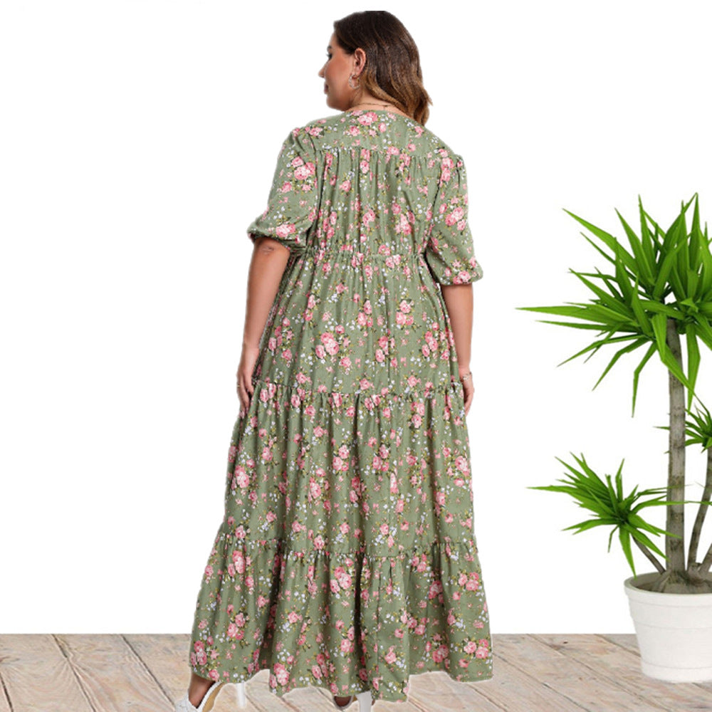 Plus size summer bohemian print loose dress by Maryangel Rebel, featuring a flowy silhouette and vibrant patterns.