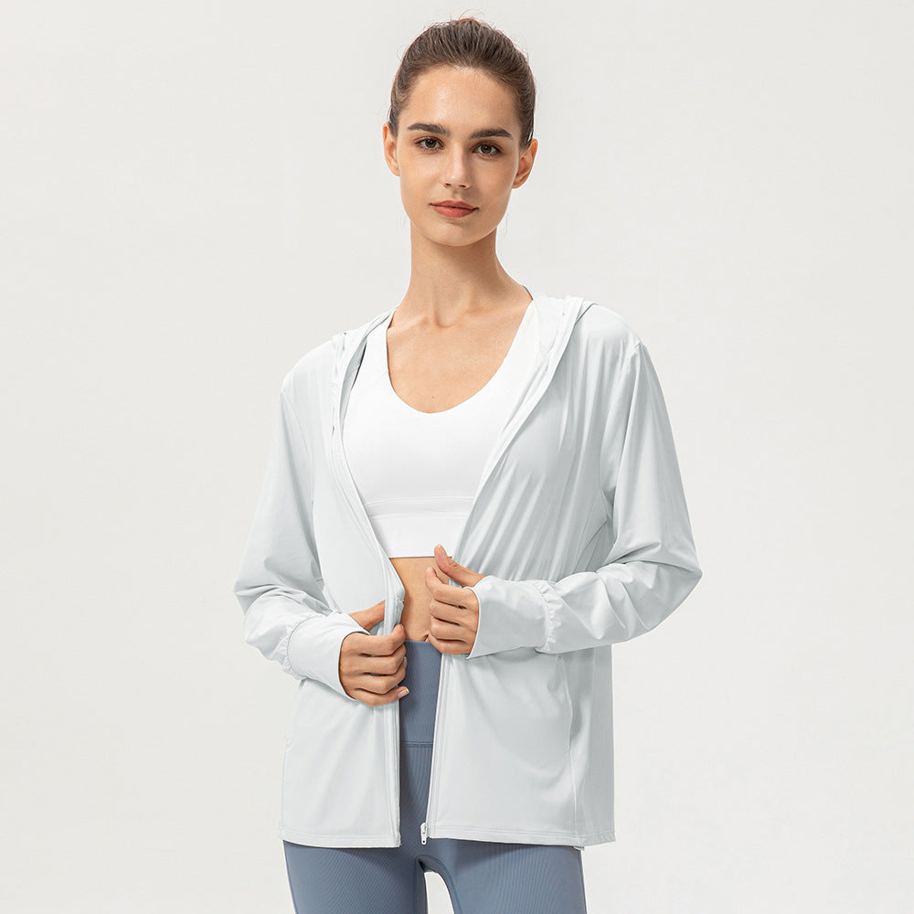 Glace Soie Protection Solaire Vêtements Femmes D'été À Capuche À Manches Longues Sports De Plein Air Vélo Marche Protection Solaire Chemise