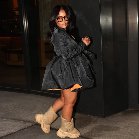 Source Young Contrast Color Pleated Little Girl Clothes Mid Length Cotton Clothing Coat