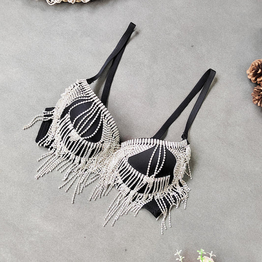 Strass gland perle petit soutien-gorge Super court Sexy haut haut mince bas épais façonnage soutien-gorge vêtements d'extérieur discothèque enveloppé poitrine