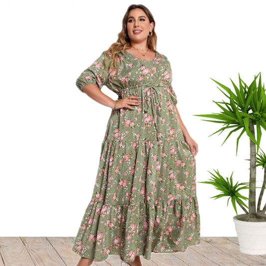 Plus size summer bohemian print loose dress by Maryangel Rebel, featuring a flowy design and vibrant patterns.