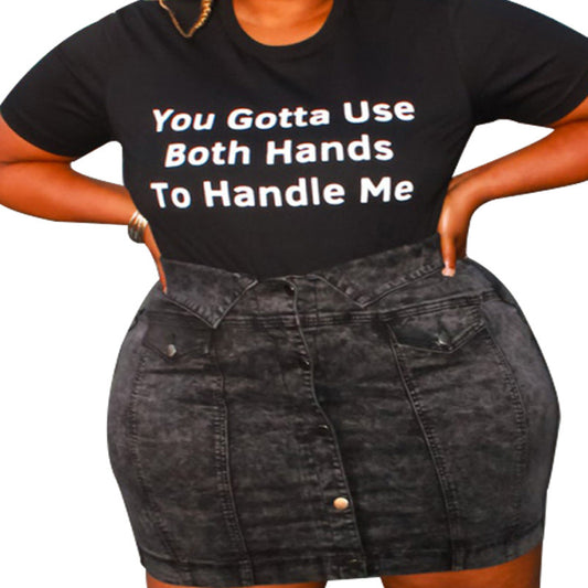 Plus size women's summer T-shirt in solid color with print by Maryangel Rebel, featuring a tight street style fit.