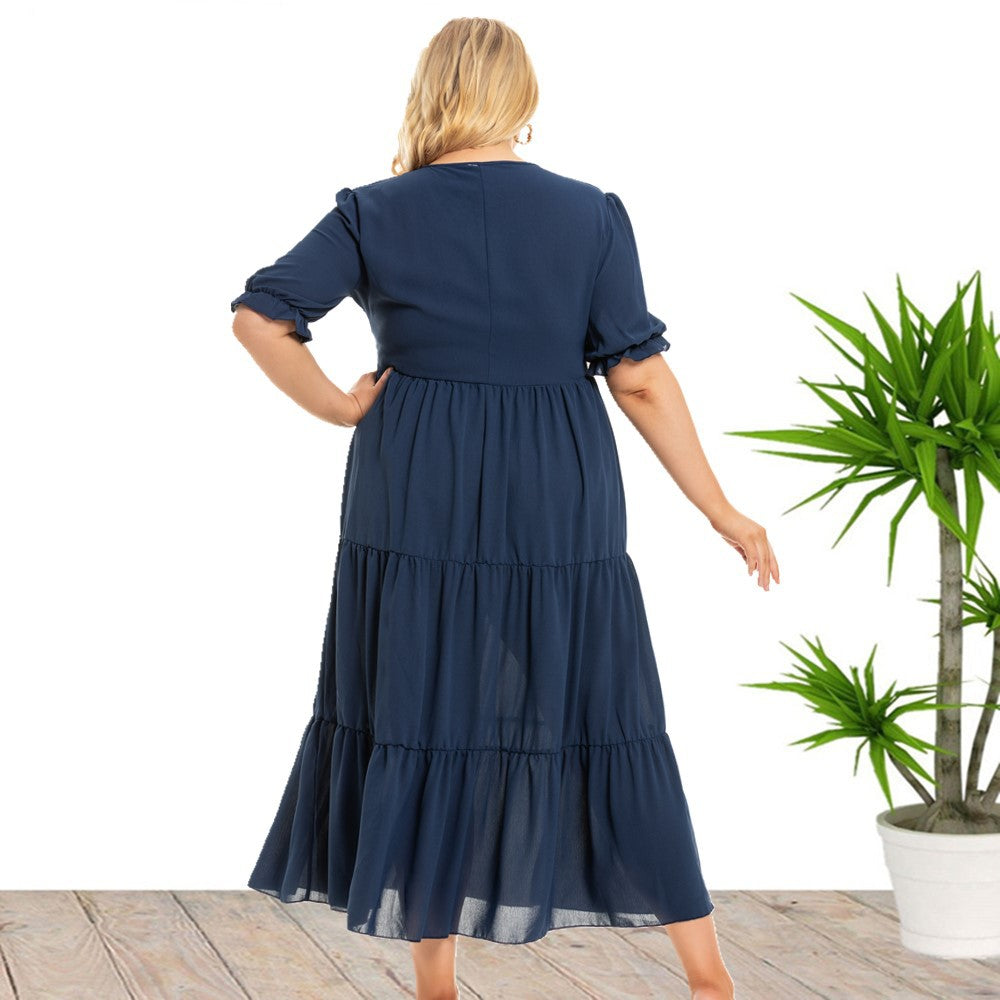Plus size short sleeve Bohemian dress by Maryangel Rebel with a round neck, perfect for summer wear.