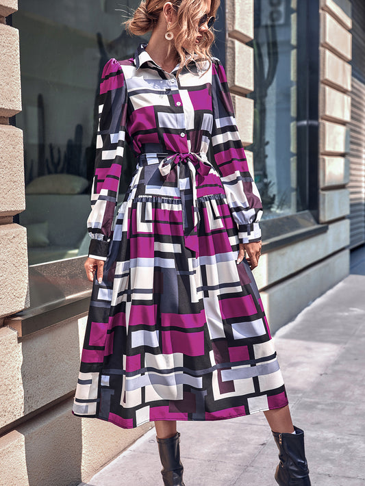 Maryangel Rebel women's high waist long sleeves dress in a spring floral pattern, displayed on a mannequin.