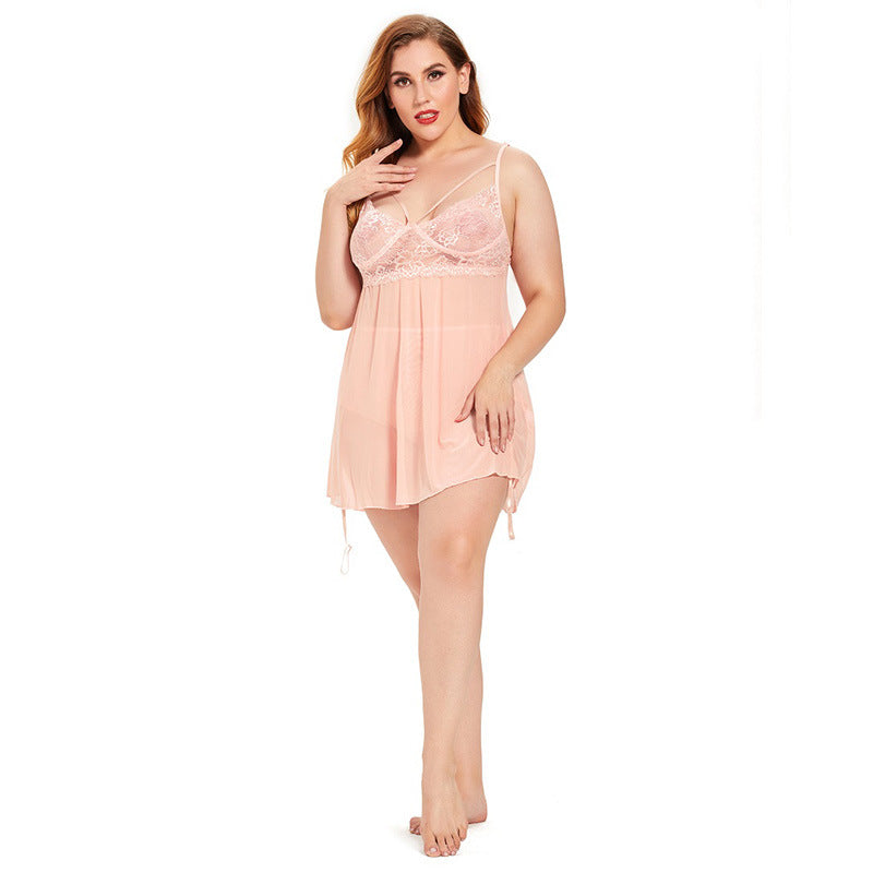 Plus Size Sexy Lingerie Sexy Lace Backless Pajamas Suspender Skirt Sexy Sleepwear