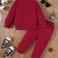 Letter Print Long Sleeve Boy Suit in red cotton with shirt and pants, suitable for ages 18 months to 6 years.