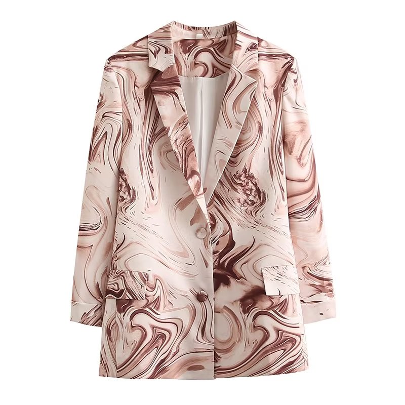 Women Clothing Trendy Long Sleeve Graffiti Blooming Collared Blazer Women