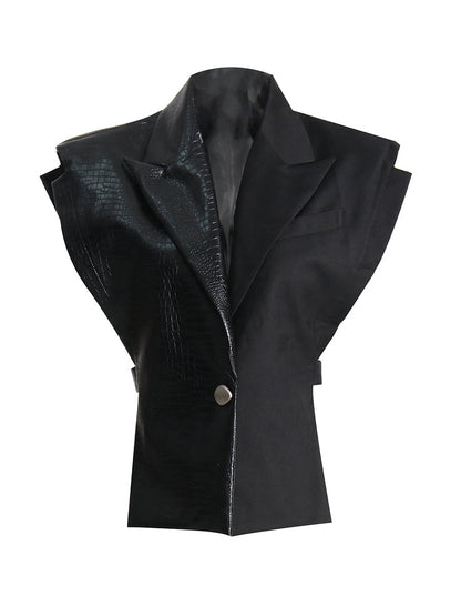 Crocodile Pattern Leather Stitching Blzaer Fabric Vest Personalized Cut Stylish Adjustable Jacket