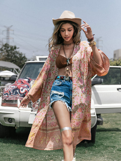 Kimono scialle stampato con posizionamento sciolto, lunghezza media, da donna