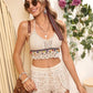 Women Summer Vacation Sleeveless Solid Slim Tie Crochet Crop Top