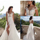 Bohemian wedding dress A word applique floor length chiffon bride dress custom side  elegant wedding dress