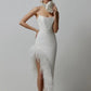 Liora High-Waist Feathered Sleeveless Cocktail Midi Dress