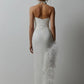 Liora High-Waist Feathered Sleeveless Cocktail Midi Dress