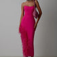 Liora High-Waist Feathered Sleeveless Cocktail Midi Dress
