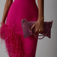 Liora High-Waist Feathered Sleeveless Cocktail Midi Dress