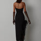 Liora High-Waist Feathered Sleeveless Cocktail Midi Dress