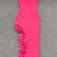 Liora High-Waist Feathered Sleeveless Cocktail Midi Dress