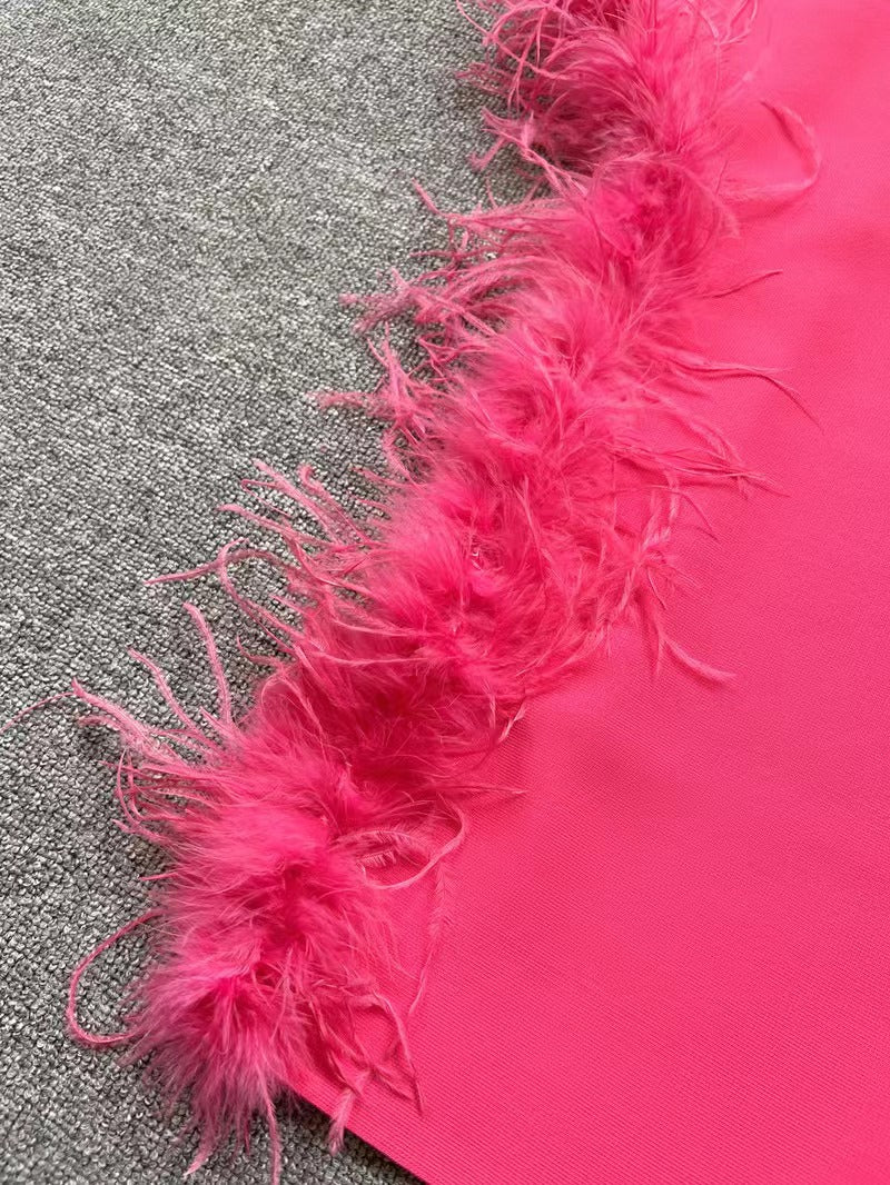 Liora High-Waist Feathered Sleeveless Cocktail Midi Dress