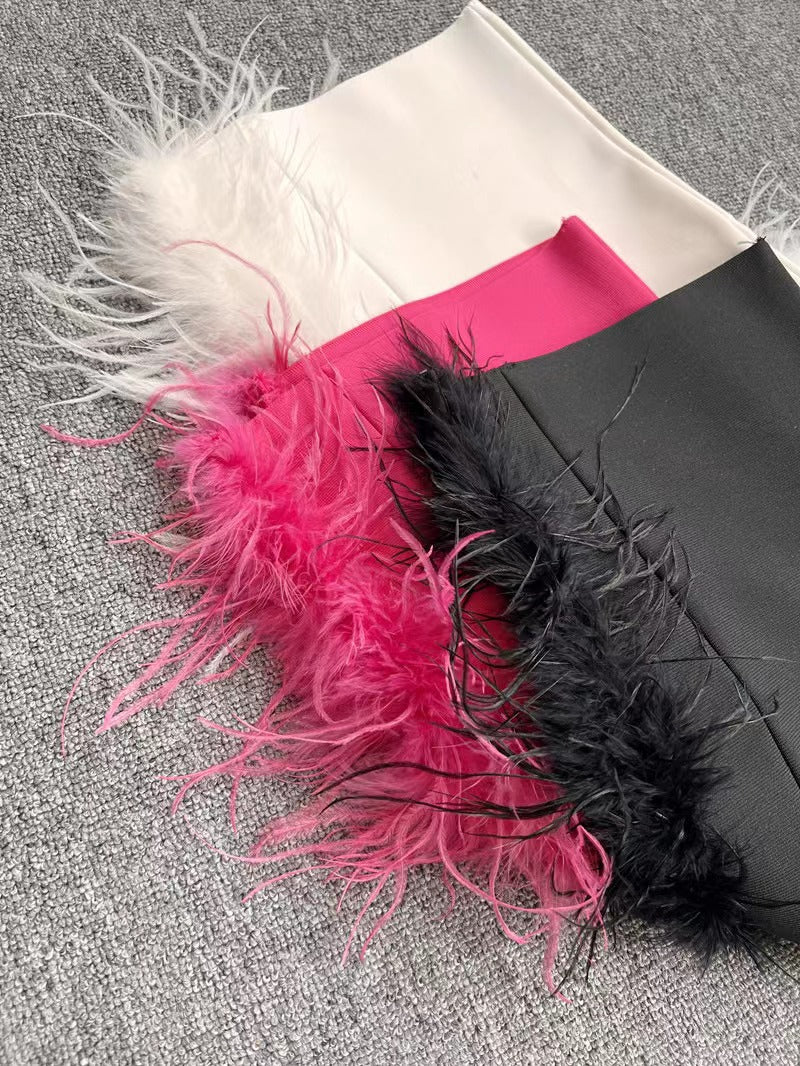 Liora High-Waist Feathered Sleeveless Cocktail Midi Dress