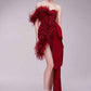 Socialite Sheath Dress Women Retro One Shoulder Feather Stitching Evening Dress