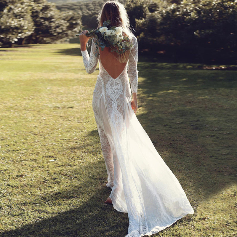Isabella Long Sleeve Lace Backless Wedding Dress