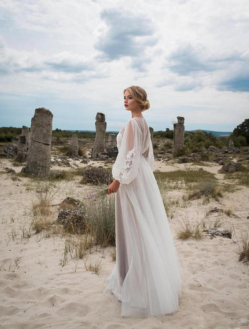 Isabella Puff Sleeve Embroidered Mesh Bridal Dress