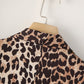 Leopard Cuff Pleated Blazer Long Sleeved Retro Top for Women