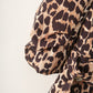 Leopard Cuff Pleated Blazer Long Sleeved Retro Top for Women