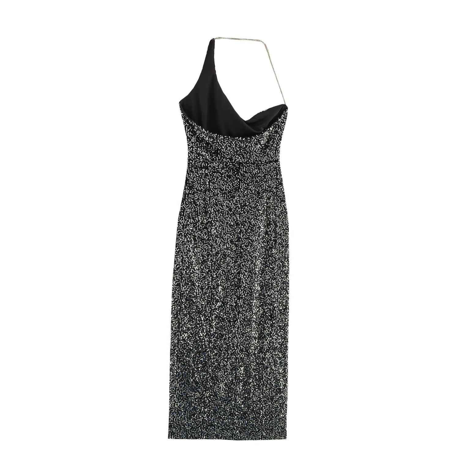 Sexy Women One Shoulder Slit Thigh Sequ Formal Wear Dress