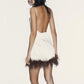 Women Clothing Summer Feather Silk Satin Texture Short Strap Dress