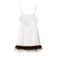 Women Clothing Summer Feather Silk Satin Texture Short Strap Dress