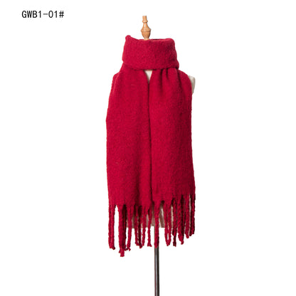 Autumn Winter Thick Tassel Circle Sand Solid Color Scarf Women Thickened