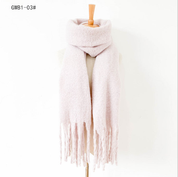 Autumn Winter Thick Tassel Circle Sand Solid Color Scarf Women Thickened