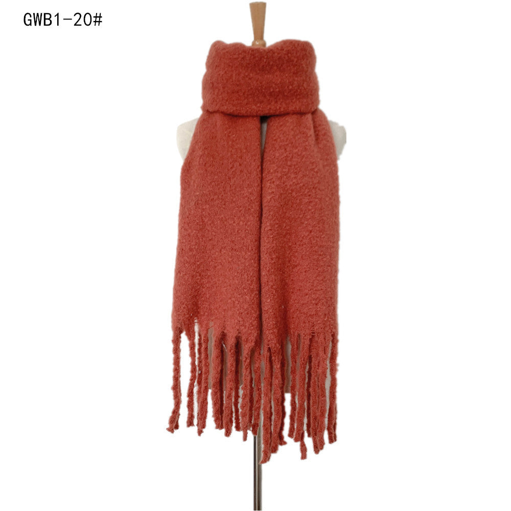 Autumn Winter Thick Tassel Circle Sand Solid Color Scarf Women Thickened