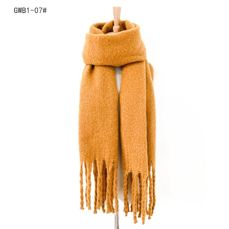 Autumn Winter Thick Tassel Circle Sand Solid Color Scarf Women Thickened