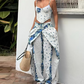 Women Clothing Summer Blue White Porcelain Positioning Printing Top Blue White Porcelain Positioning Printing Trousers