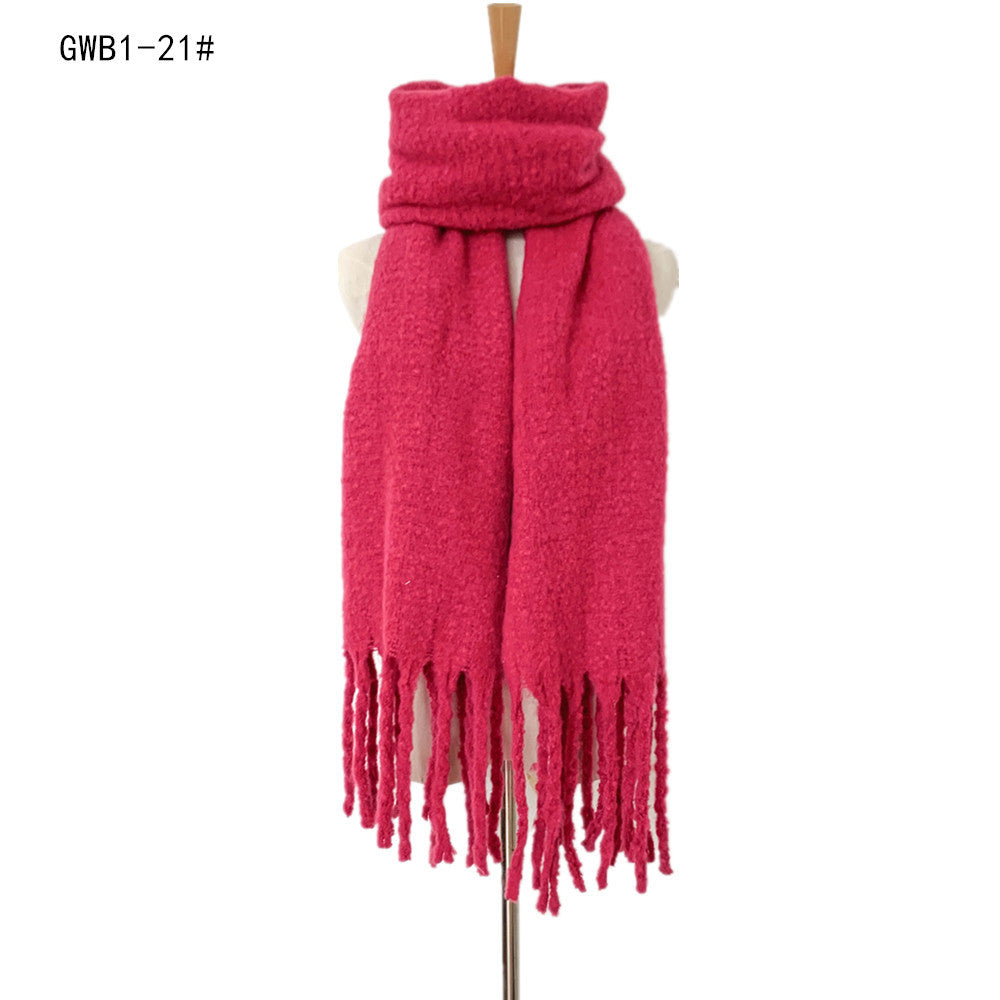 Autumn Winter Thick Tassel Circle Sand Solid Color Scarf Women Thickened