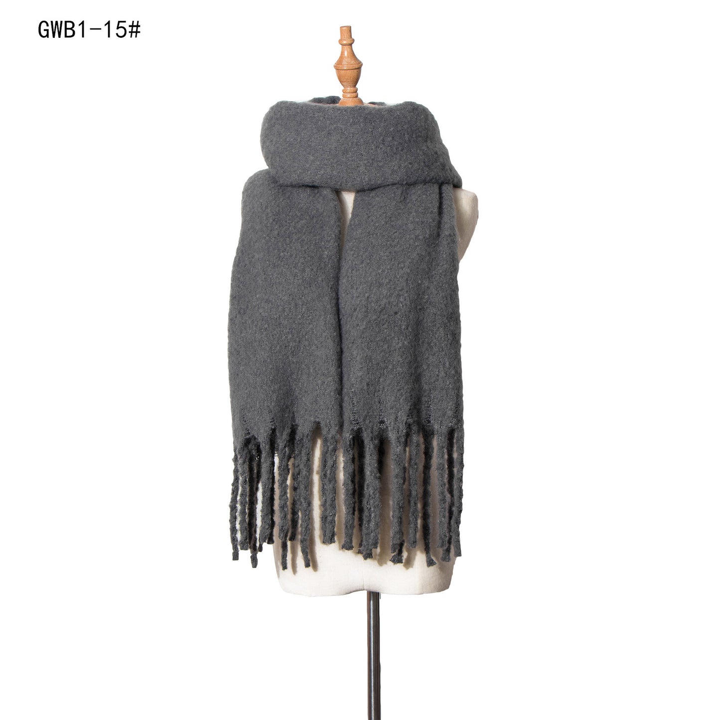 Autumn Winter Thick Tassel Circle Sand Solid Color Scarf Women Thickened