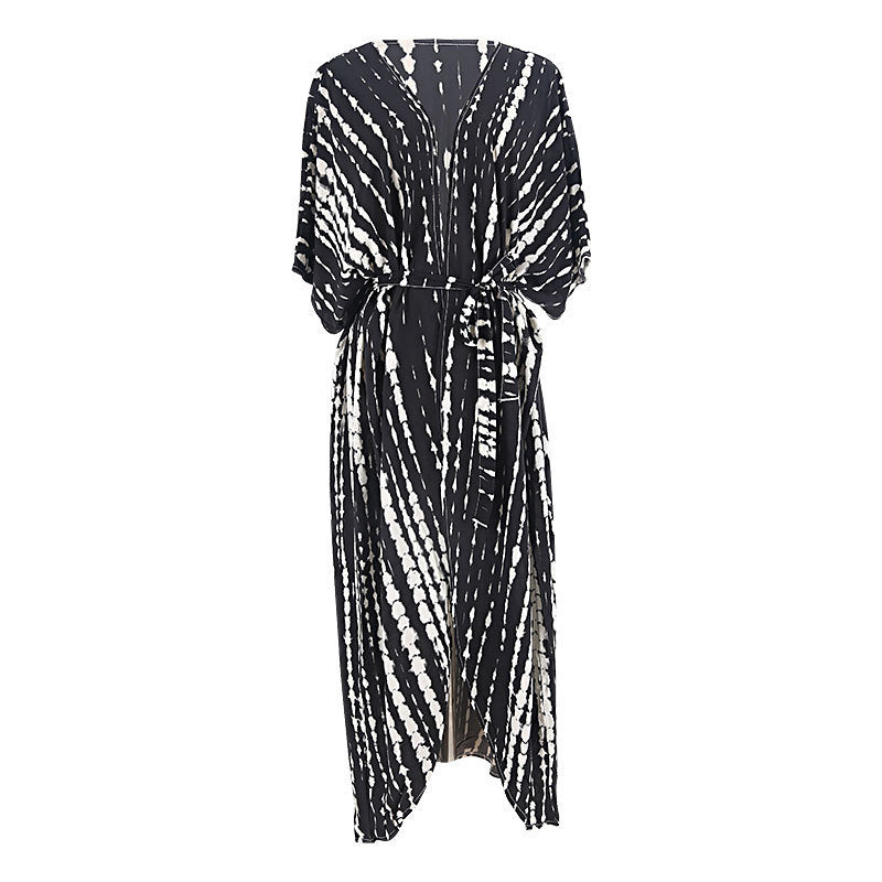 Black And White Tie-dye Cardigan Beach Skirt