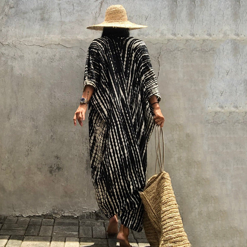 Black And White Tie-dye Cardigan Beach Skirt