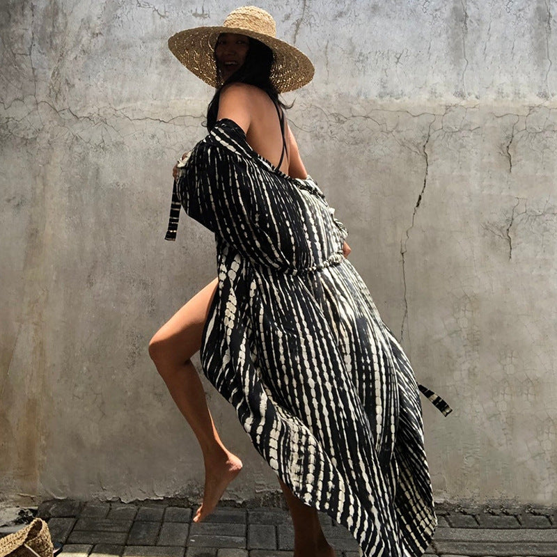 Black And White Tie-dye Cardigan Beach Skirt