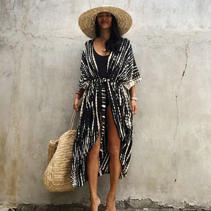 Black And White Tie-dye Cardigan Beach Skirt