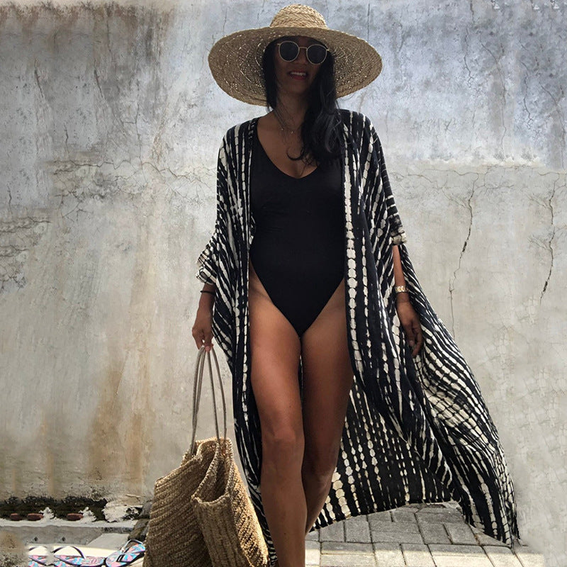 Black And White Tie-dye Cardigan Beach Skirt