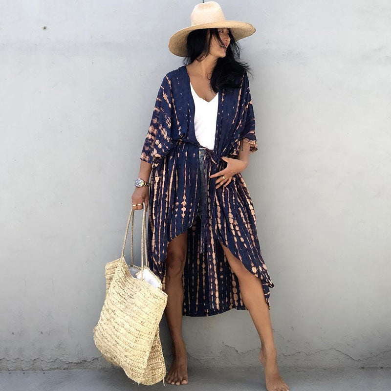 Black And White Tie-dye Cardigan Beach Skirt