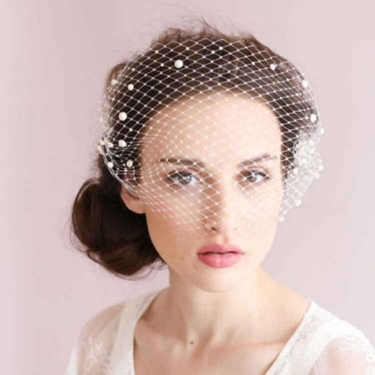 Mariangela Bridal Veil Pearl Large Hole Mesh Hair Comb Short Veil Wedding Hair Accessories