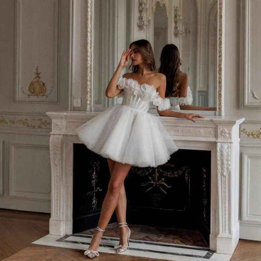 Ginevra Lace Off-shoulder Mini Wedding Dress