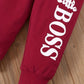 Letter Print Long Sleeve Boy Suit in red with 'Little BOSS' graphic on sleeves.