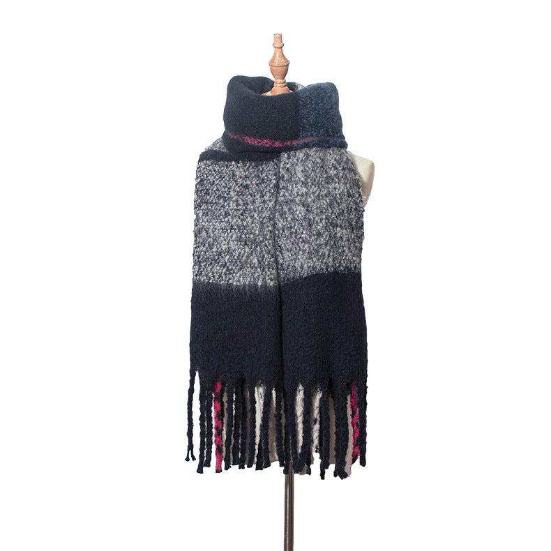 Thick Tassel Thick Braid Ring Sand Plaid Scarf Autumn Winter Thickening Double Sided Stitching Scarf Shawl