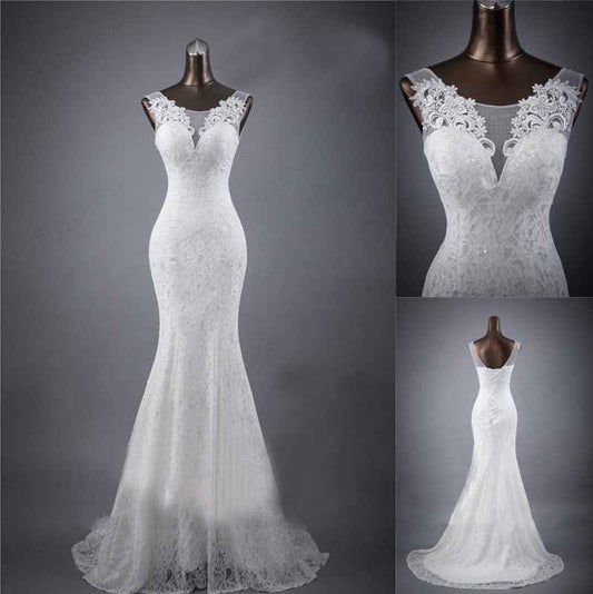 Mariangela Lace slim and thin double shoulder tail wedding dress